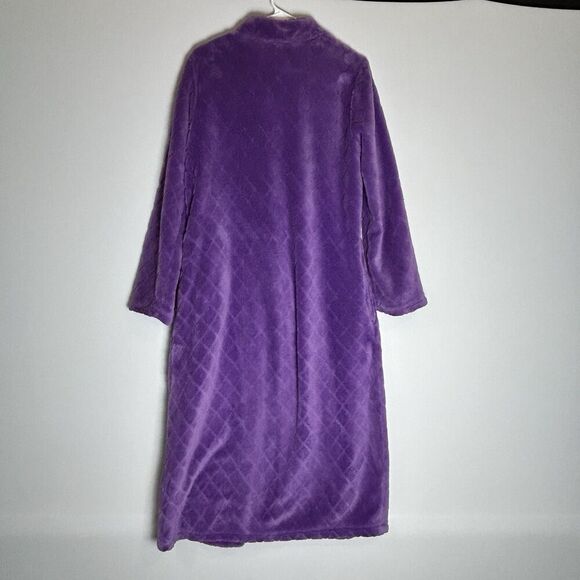 Celestial Dreams Vintage Robe Housecoat M Purple Fleece Zip Long Sleeve Pockets - Picture 2 of 6